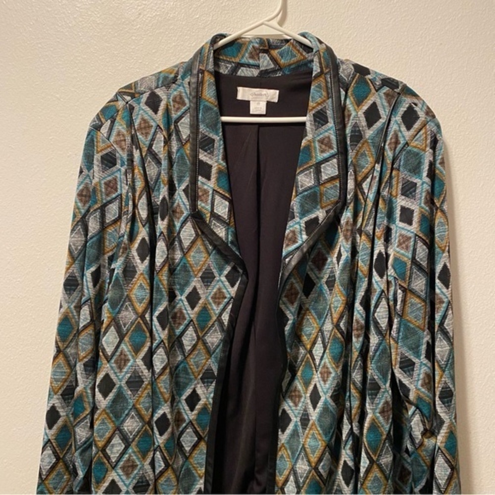 CJ Banks Jacket-Coat Women’s Plus‎ Size 2X Open Front Polyester Blend Blue Black